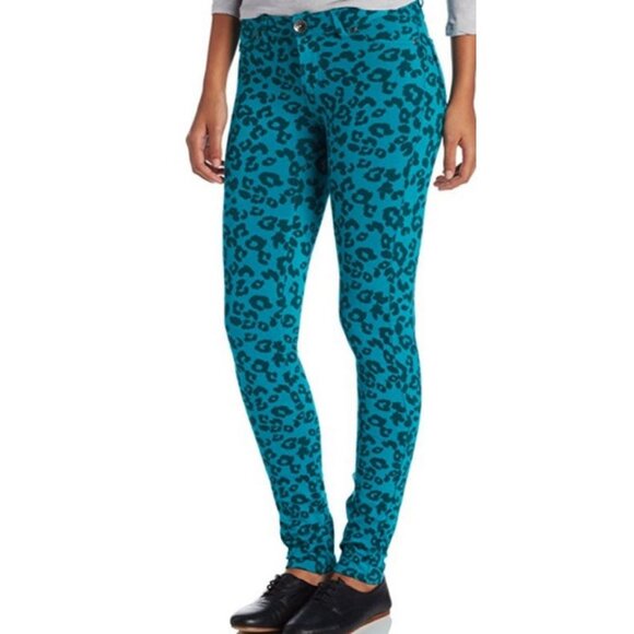 Southpole Juniors Printed Pattern Moleton Skinny Pants, Teal,Size Large - Picture 1 of 1